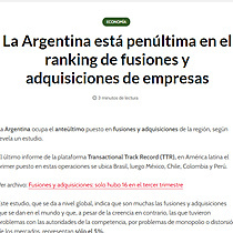 La Argentina est penltima en el ranking de fusiones y adquisiciones de empresas